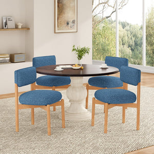 English Elm Modern Linen Upholstered Dining Chair Set Solid Wood Cross Base Removable Back Blue T3623P466012