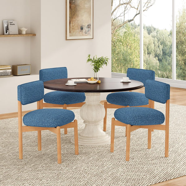 English Elm Modern Linen Upholstered Dining Chair Set Solid Wood Cross Base Removable Back Blue T3623P466012