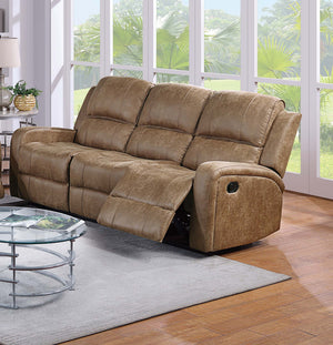 English Elm Manual Reclining Sofa Tufted Faux Leather Upholstery with Square Arms for Living Rooms Chestnut B011P468574