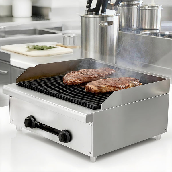 English Elm 24 Inch Lava Rock Charbroiler Stainless Steel Countertop Grill 56000 Btu Dual Burner W5057P394261