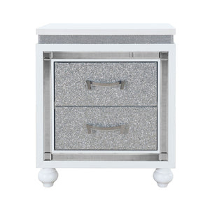 English Elm MALOISE White Nightstand with Crushed Crystal Drawers, Mirrored Accents & Glitter Glam Modern Chic B201P215736