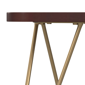 English Elm Patrice Dark Brown Metal and Wood Accent Table – Mango Hardwood Top, Gold Hairpin Legs, 17.7x18x21.3" B136P203443