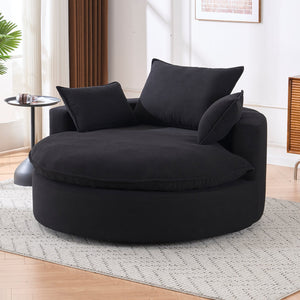English Elm 360 Swivel Corduroy Barrel Lounge Chair with Pillows for Living Room or Bedroom Black W1752P410945