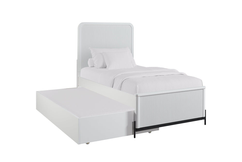English Elm Full Solid Wood Full Ov Twin Trundle Bed White with Reeded Birch Veneer Fronts Casual Transitional Design B2699S00060