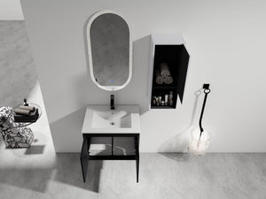 English Elm 24" Wall-Mounted Bathroom Vanity Set With Soft Close Doors, Ceramic Sink, And Side Cabinet Storage W999S00330