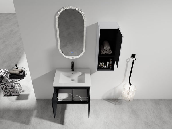 English Elm 24" Wall-Mounted Bathroom Vanity Set With Soft Close Doors, Ceramic Sink, And Side Cabinet Storage W999S00330