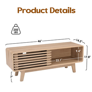 English Elm TV Stand Sleek Mid-Century Console with Sliding Door Storage and Open Shelves for Organized Living Room Natural T3623P379956