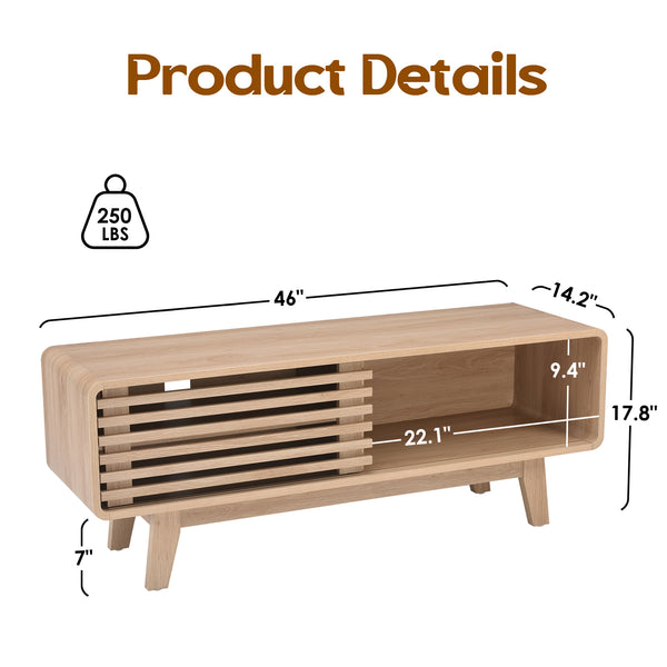 English Elm TV Stand Sleek Mid-Century Console with Sliding Door Storage and Open Shelves for Organized Living Room Natural T3623P379956