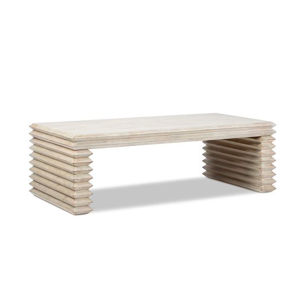 English Elm Veda Reclaimed Pine Geometric Waterfall Coffee Table Whitewashed Sculptural Living Room B2719P485503