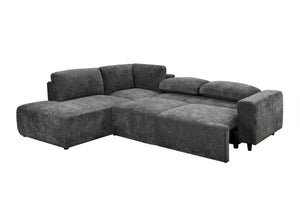 English Elm Sleeper Sectional with Storage Chaise Tufted Chenille Pull Out Sofa Bed Living Room Dark Grey W1417S00218