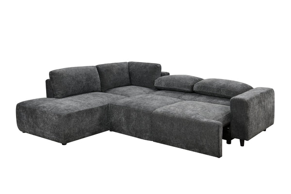 English Elm Sleeper Sectional with Storage Chaise Tufted Chenille Pull Out Sofa Bed Living Room Dark Grey W1417S00218