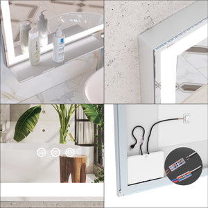English Elm 32x40 LED Bathroom Vanity Mirror Silver Frame IP44 Anti-Fog Touch Dimmer Memory Tray Modern Smart W708P176758