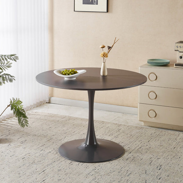 English Elm 42.1" Round Marble Look Pedestal Dining Table Mid Century Modern Seats Six Grey W234P453953