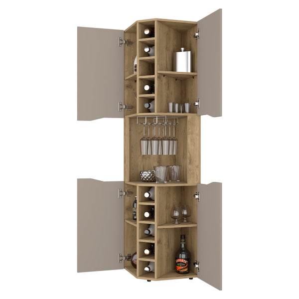 English Elm Grace Corner Bar Cabinet with Wine Rack Stemware Hanging and Concealed Shelving Storage B128S00214