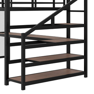 English Elm Queen Loft Bed With Desk, Storage Stairs, Led Lights & Usb Ports – Perfect For Modern Living Spaces! W1580S00477-GIGA