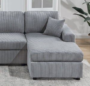 English Elm Stunning Corduroy 2pc Sectional Sofa with Dual Chaises, Square Arms, Plush Pillows, Modern Luxe Fog 69 L x 35 W x 18 H B011S01238