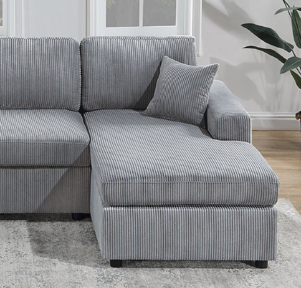 English Elm Stunning Corduroy 2pc Sectional Sofa with Dual Chaises, Square Arms, Plush Pillows, Modern Luxe Fog 69 L x 35 W x 18 H B011S01238