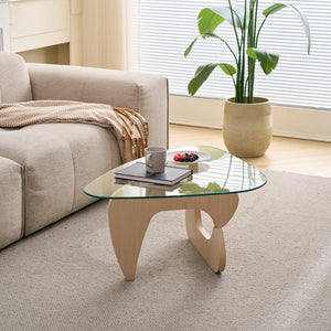 English Elm Glass Top Coffee Table Tempered Surface Oak Wood Base Mid-century Modern Living Room W1718P452022