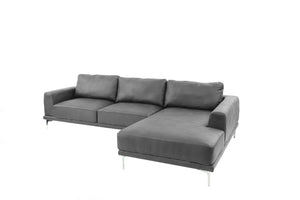 English Elm Left Facing Sofa Antique Grey Breathable Leatherette Sectional with Wide Chaise, Metal Legs, Modern Comfort pillows included B011S01065