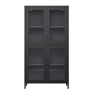English Elm Classic Metal Storage Cabinet With 4 Glass Doors, Adjustable Shelves For Home & Office – Black Finish W2378P176372