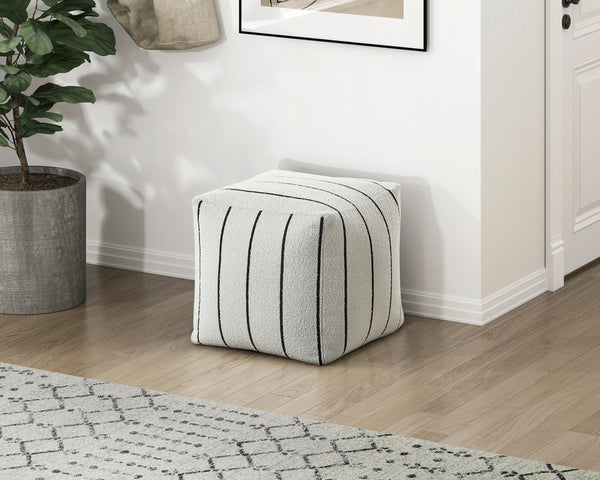 English Elm Modern Square Pouf In Off-White Jacquard Fabric – Versatile Seating & Footrest For Small Spaces B011P251657