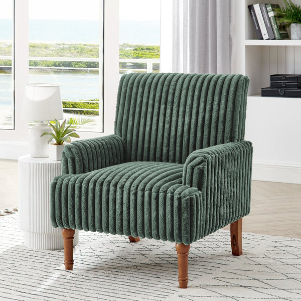 English Elm Modern Wide Wale Corduroy Accent Chair Solid Wood Legs Upholstered Living Room Seat Army Green W5568P445693