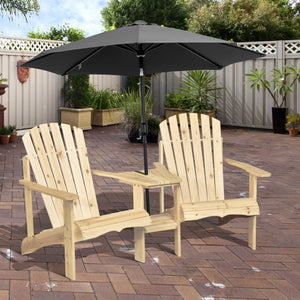 English Elm Outsunny Wooden Adirondack Chair For Two - Cozy Outdoor Bench With Center Table & Umbrella Hole W2225P174106-GIGA