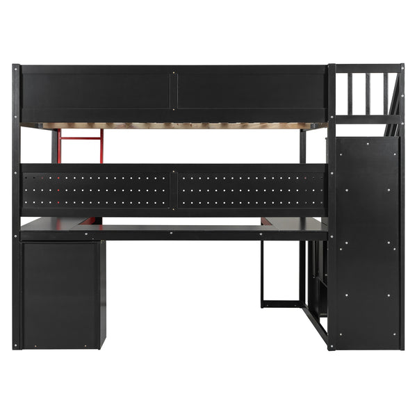English Elm Full Size Gaming Loft Bed with Led Lighting Desk Shelves and Usb Charging Ports N820S00071J