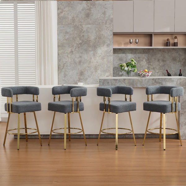 English Elm Ts Teddy Fleece Accent Chair Set of Two with Gold Square Legs for Glam Modern Spaces Gray W2311P412752