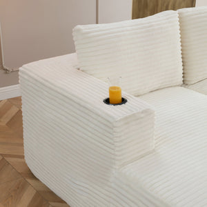 English Elm 132" Corduroy U-shaped Modular Sectional with Deep Cloud Seat Chaise and Cupholders W1117S00312