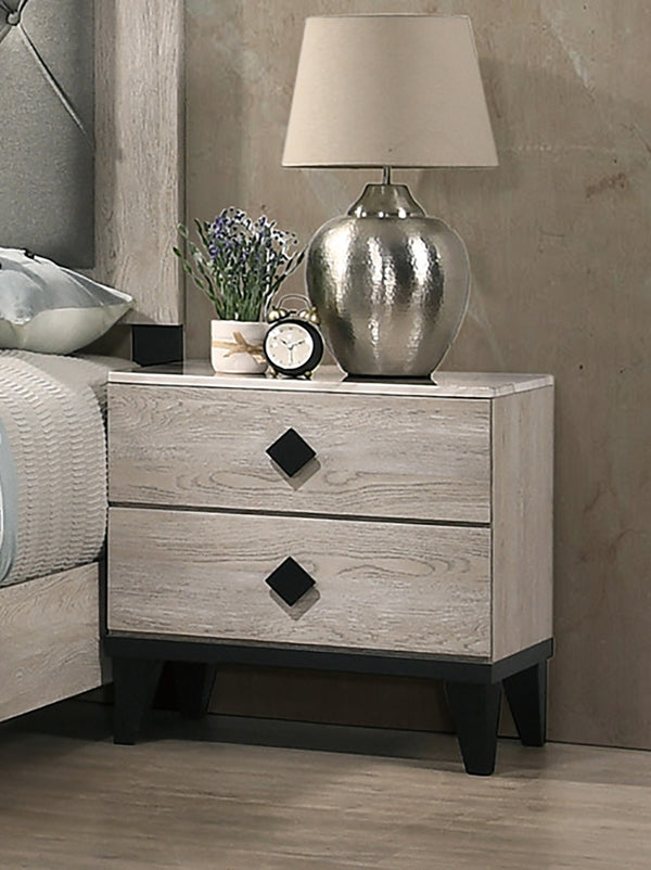 English Elm Smithson Cream Two-Drawer Nightstand — Mid-Century Colorblock Design, Spacious Storage, Rhombic Pulls SR015456