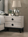 Contemporary Cream Nightstand, 2 Drawers & Rhombic Handles, Sturdy Wood Frame | 23