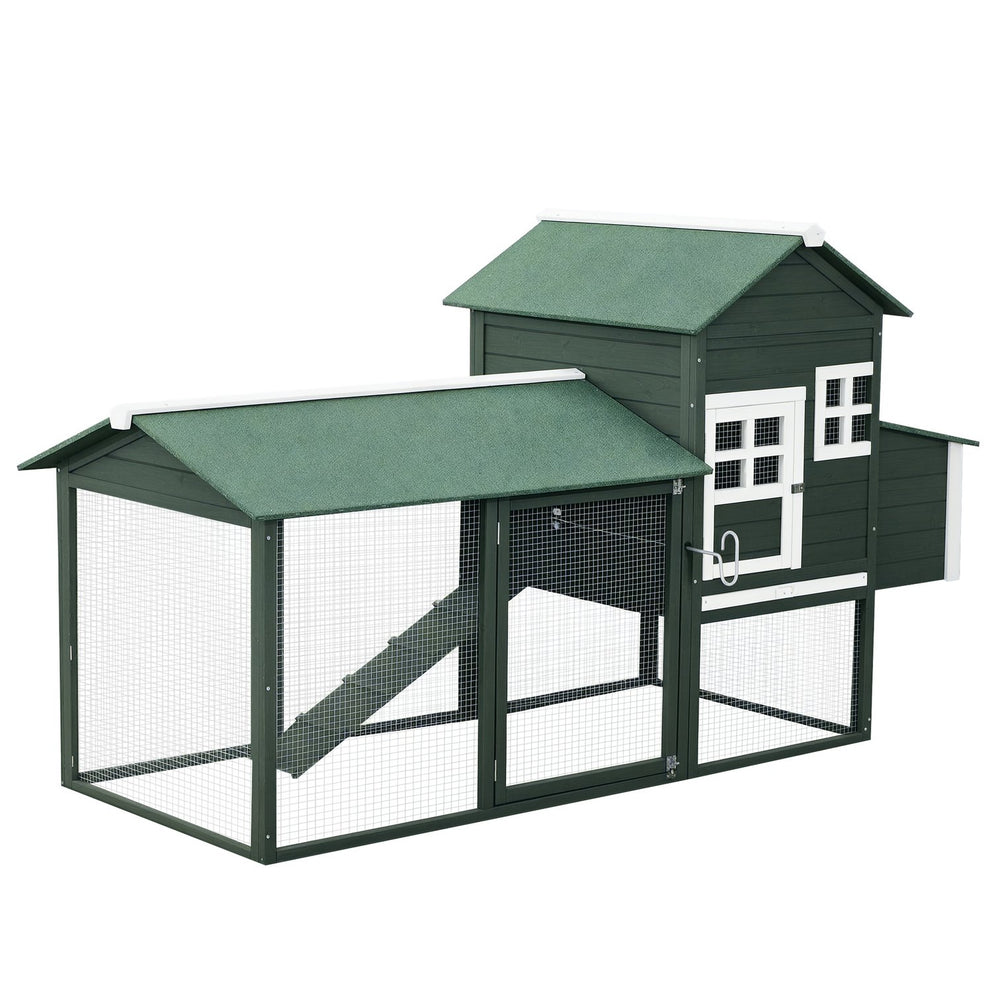 English Elm Chicken Coop with Enclosed Run Nesting Box Asphalt Roof Fir Wood Backyard Hen House T3971S00004