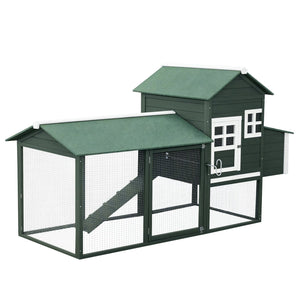 English Elm Chicken Coop with Enclosed Run Nesting Box Asphalt Roof Fir Wood Backyard Hen House T3971S00004