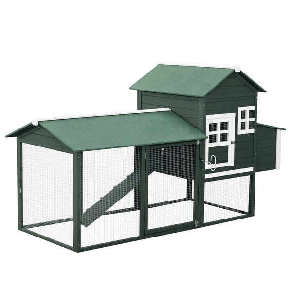 English Elm Chicken Coop with Enclosed Run Nesting Box Asphalt Roof Fir Wood Backyard Hen House T3971S00004