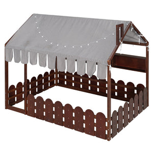 English Elm {slats Are Not Included} Twin Montessori House Floor Bed Kids Tent Lights Shelves Pinewood Frame Espresso N708P407963P