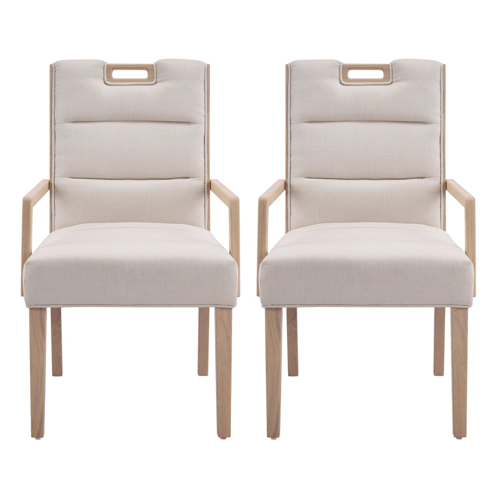 English Elm Upholstered Armchair Dining Chairs Rubberwood Frame Soft Padded Seat Set of 2 Beige,Natural N768P391161N