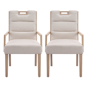 English Elm Upholstered Armchair Dining Chairs Rubberwood Frame Soft Padded Seat Set of 2 Beige,Natural N768P391161N