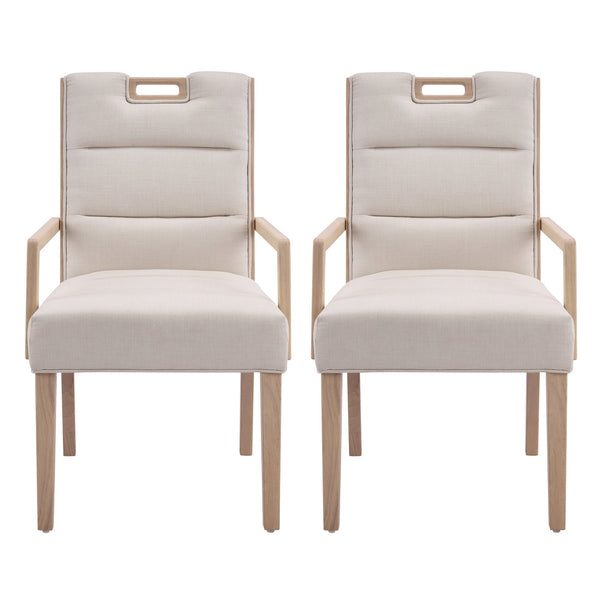 English Elm Upholstered Armchair Dining Chairs Rubberwood Frame Soft Padded Seat Set of 2 Beige,Natural N768P391161N