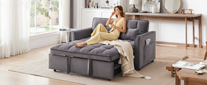 English Elm 55.1-inch Convertible Velvet Futon Sofa Bed with Storage and Adjustable Iron Frame W2564P445797