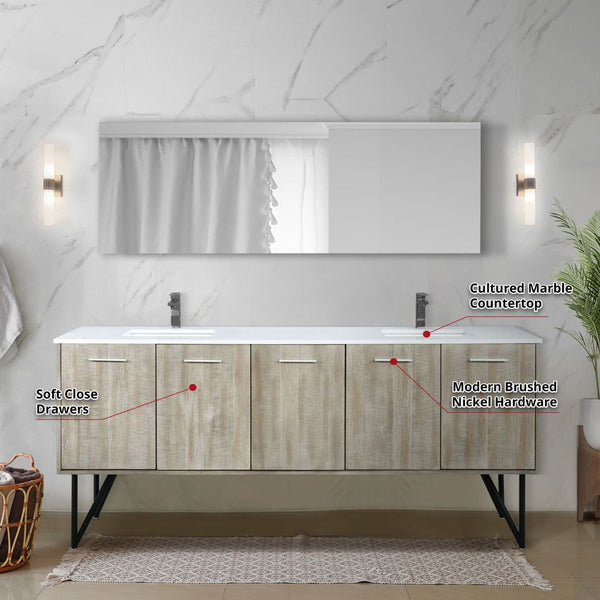 English Elm Rustic Acacia Double Bath Vanity Set With Cultured Marble Top, Gun Metal Faucet & 70" Mirror P1 B2731S01791-GIGA
