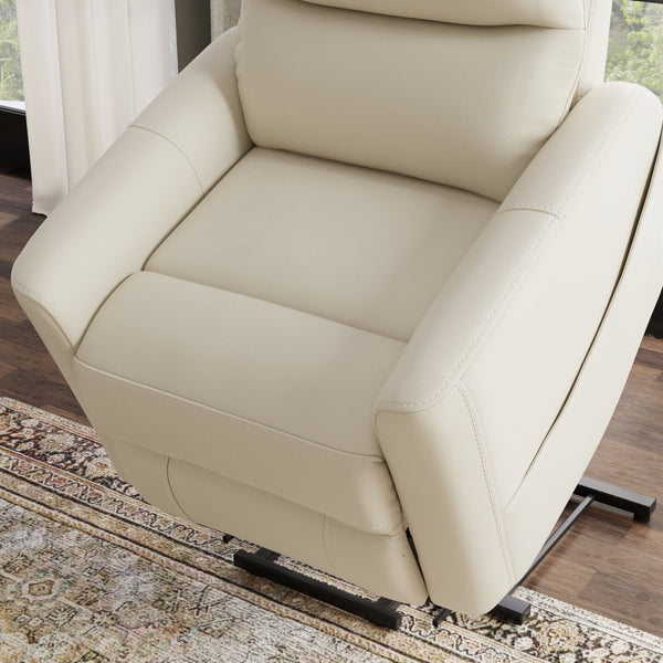 English Elm Faux Power Lift Chair with Premium Faux Leather, USB Charging, Side Pockets & Quiet Motor Recline Off White B339P409531