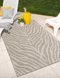 Unique Loom Outdoor Safari Tsavo Machine Made Animal Print Rug Gray, Ivory 5' 3" x 8' 0"