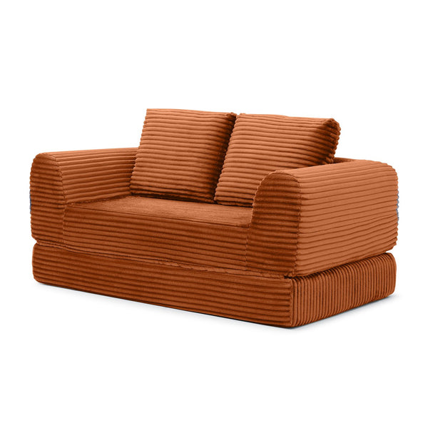 English Elm 2-in-1 Corduroy Futon Loveseat Sleeper Modular Floor Couch for Studio Living Rooms Orange W1117P415715
