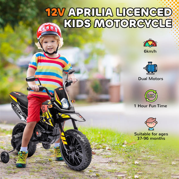English Elm Qaba Kids Electric Dirt Bike 6v Battery Powered Ride on with Training Wheels Ages 3 to 8 Yellow W2225P249806