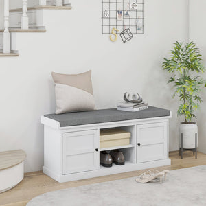 English Elm Homcom Entryway Storage Bench Padded Linen Seat Dual Cabinets White Mdf Hallway W2225P485617