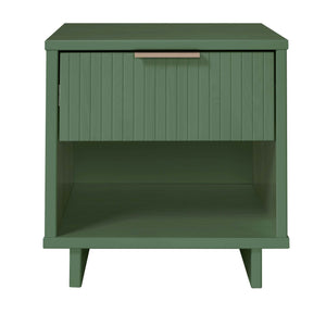 English Elm Granville Solid Wood 18" Nightstand with Ribbed Front Drawer and Gold Steel Handles, Modern Flair Sage Green B365P398144