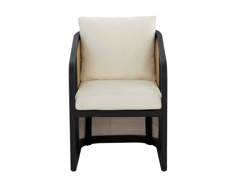 Sunpan Palermo Dining Chair - Elegant Outdoor Seating with Durable Teak Wood and Stylish Wicker Design Charcoal / Stinson Cream