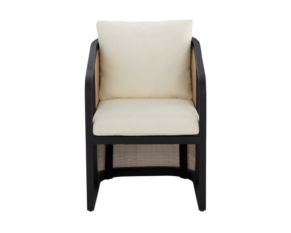 Sunpan Palermo Dining Chair - Elegant Outdoor Seating with Durable Teak Wood and Stylish Wicker Design Charcoal / Stinson Cream