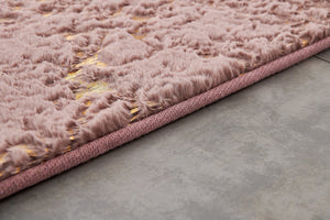 English Elm Luxury Dust Pink Faux Fur Area Rug With Gold Accents – Soft, Machine Washable, Anti-Slip Design B030P233671
